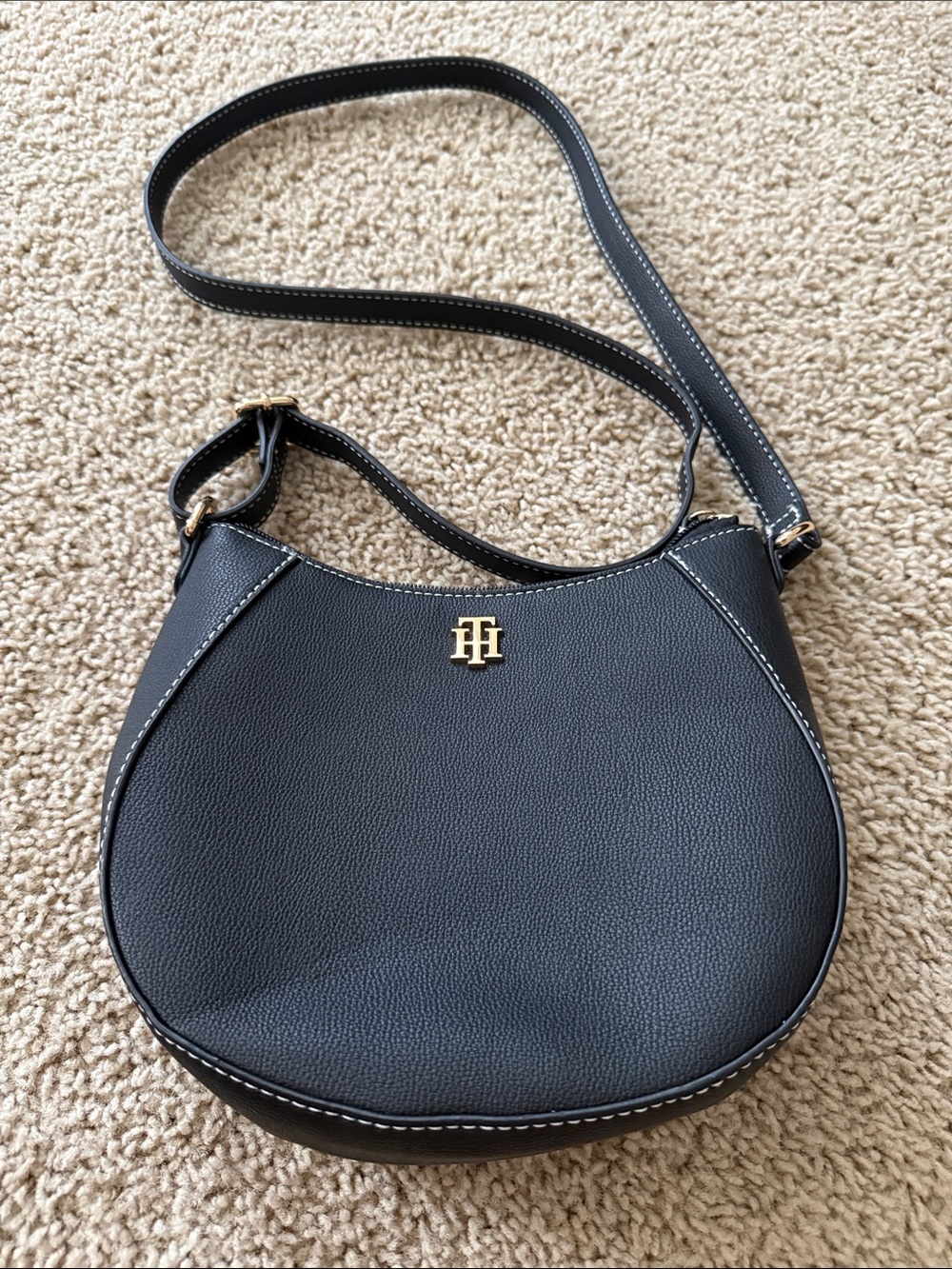 Tommy Hilfiger Navy Pebbled Crossbody with Gold Logo
